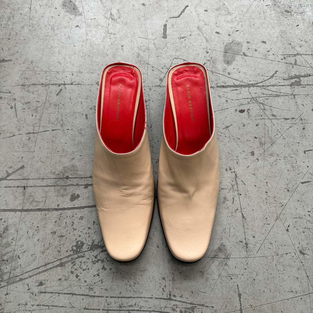 Alain Bastiani Cream Leather Mules - EU 38