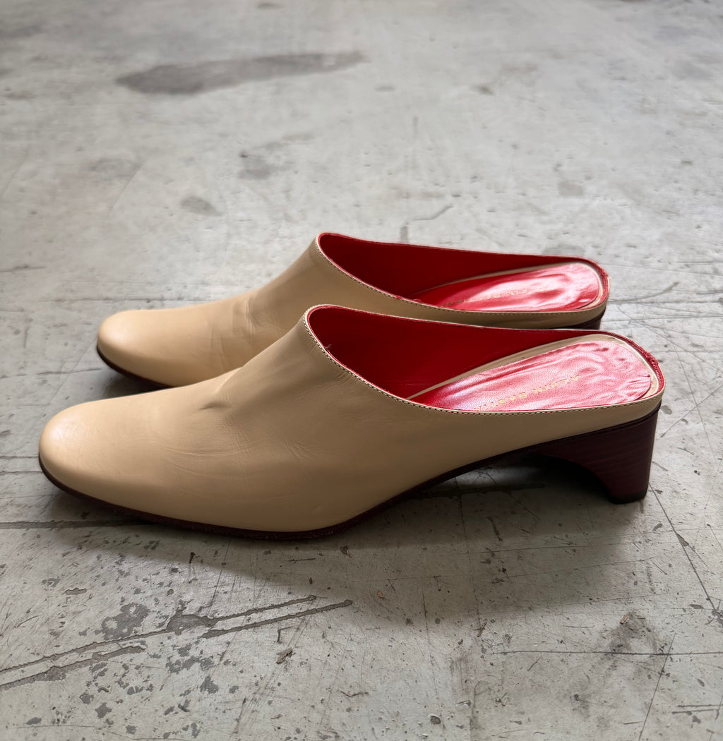 Alain Bastiani Cream Leather Mules - EU 38