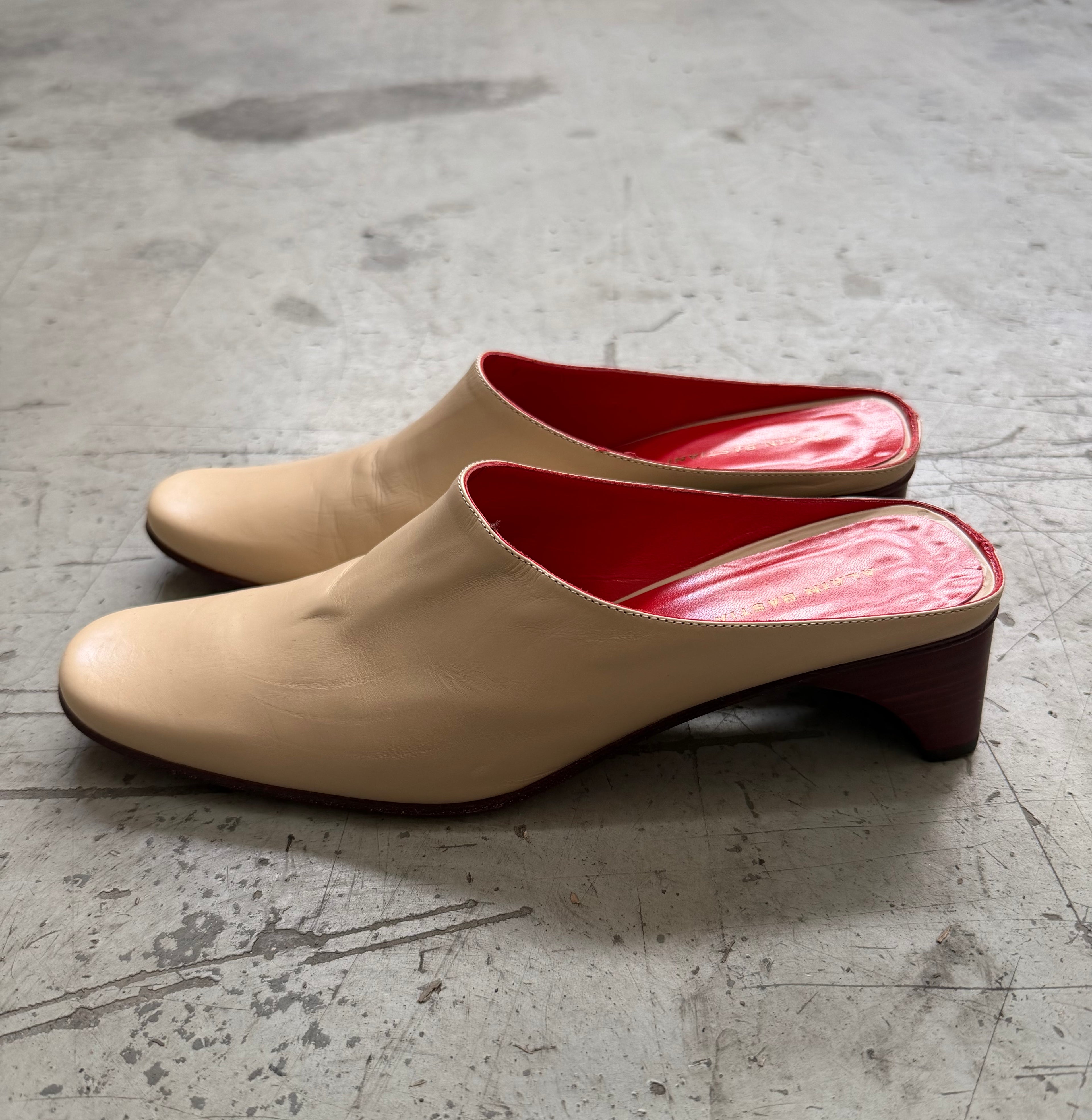 Alain Bastiani Cream Leather Mules - EU 38