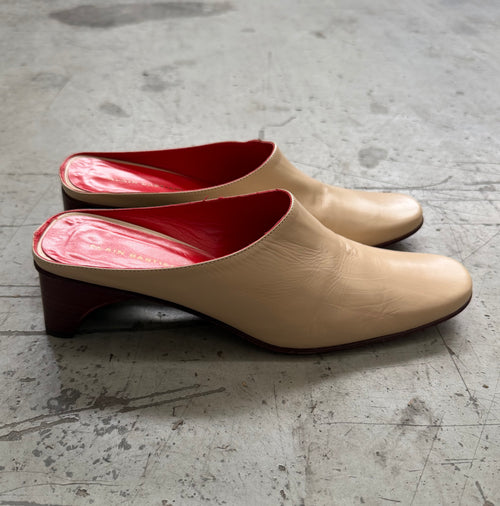 Alain Bastiani Cream Leather Mules - EU 38