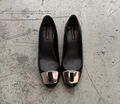 Prada Black Patent Heeled Ballet Flats - EU 38
