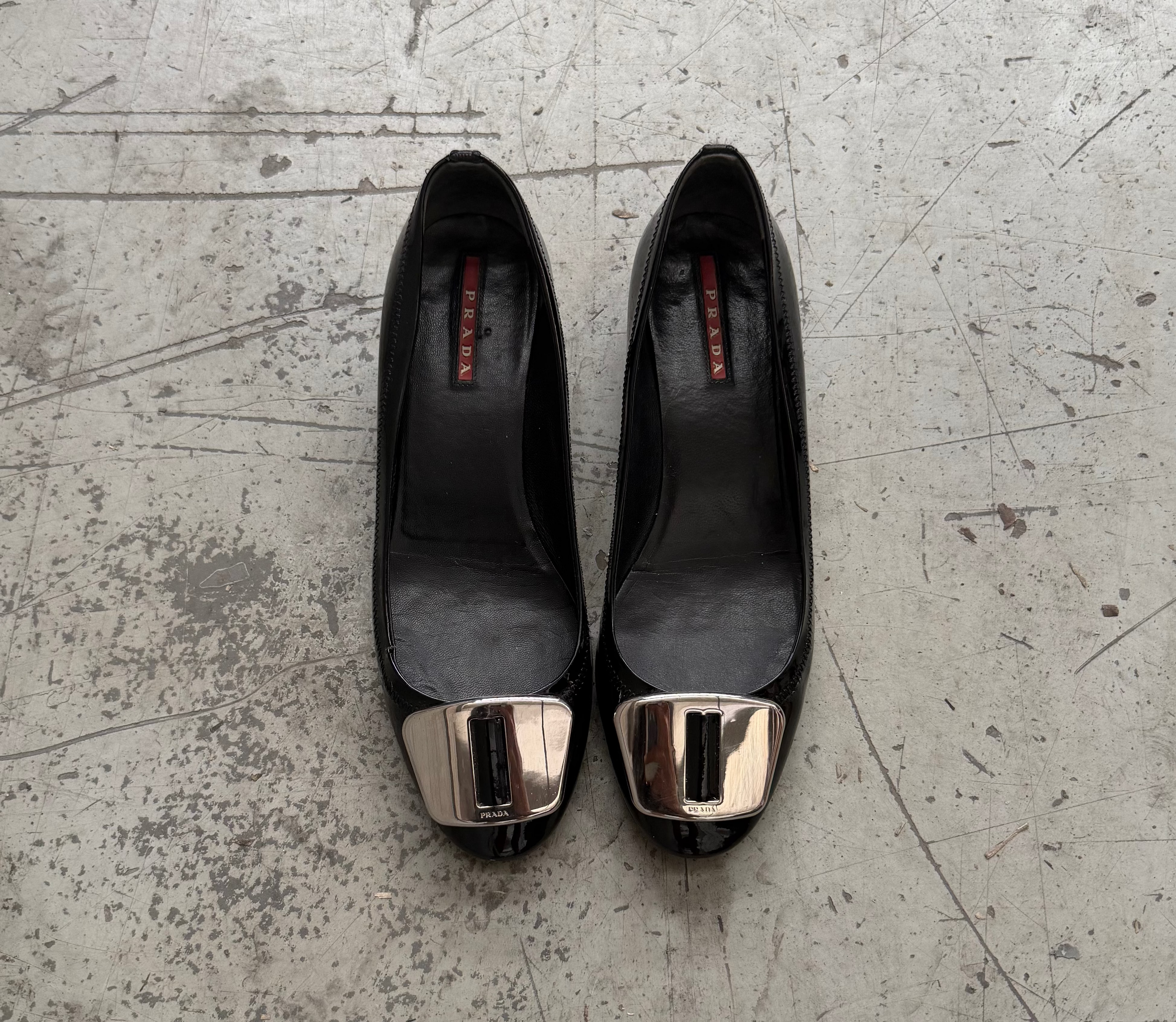 Prada Black Patent Heeled Ballet Flats - EU 38