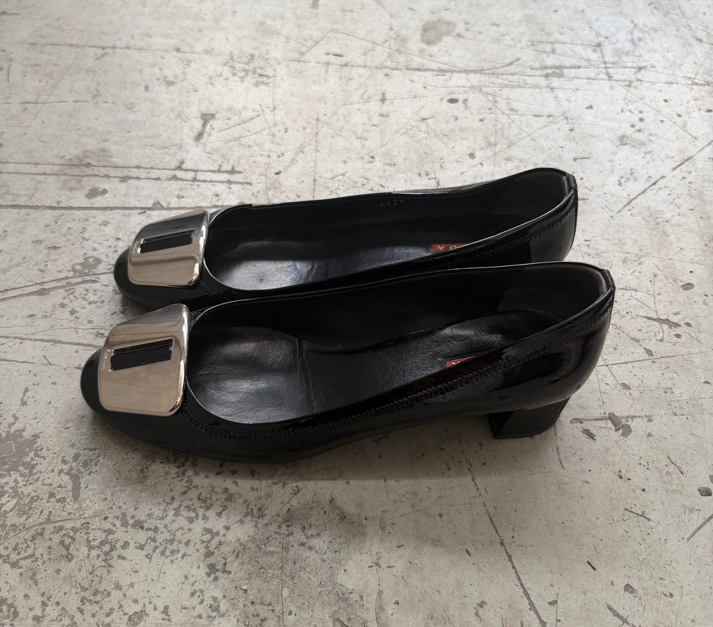 Prada Black Patent Heeled Ballet Flats - EU 38