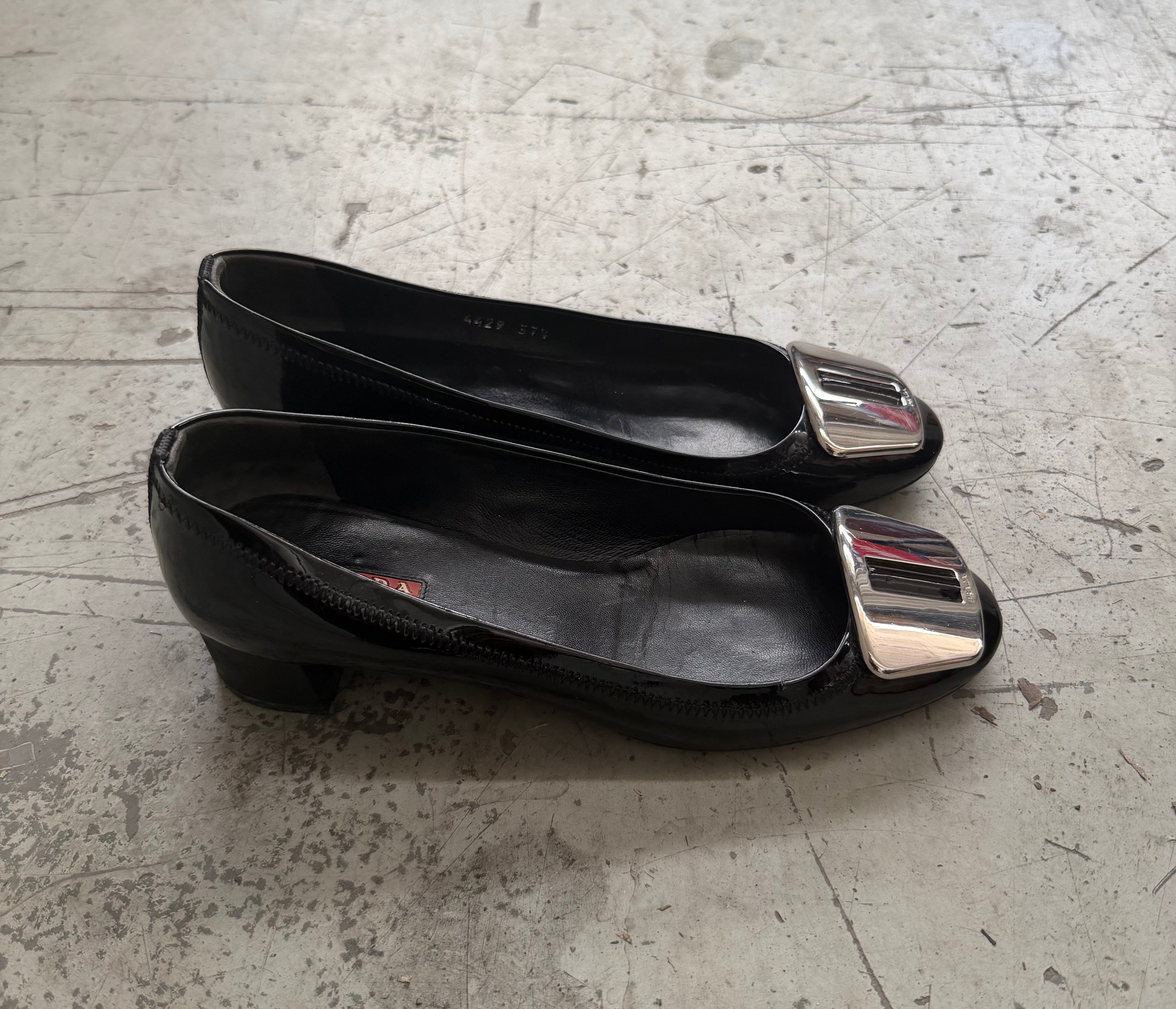 Prada Black Patent Heeled Ballet Flats - EU 38