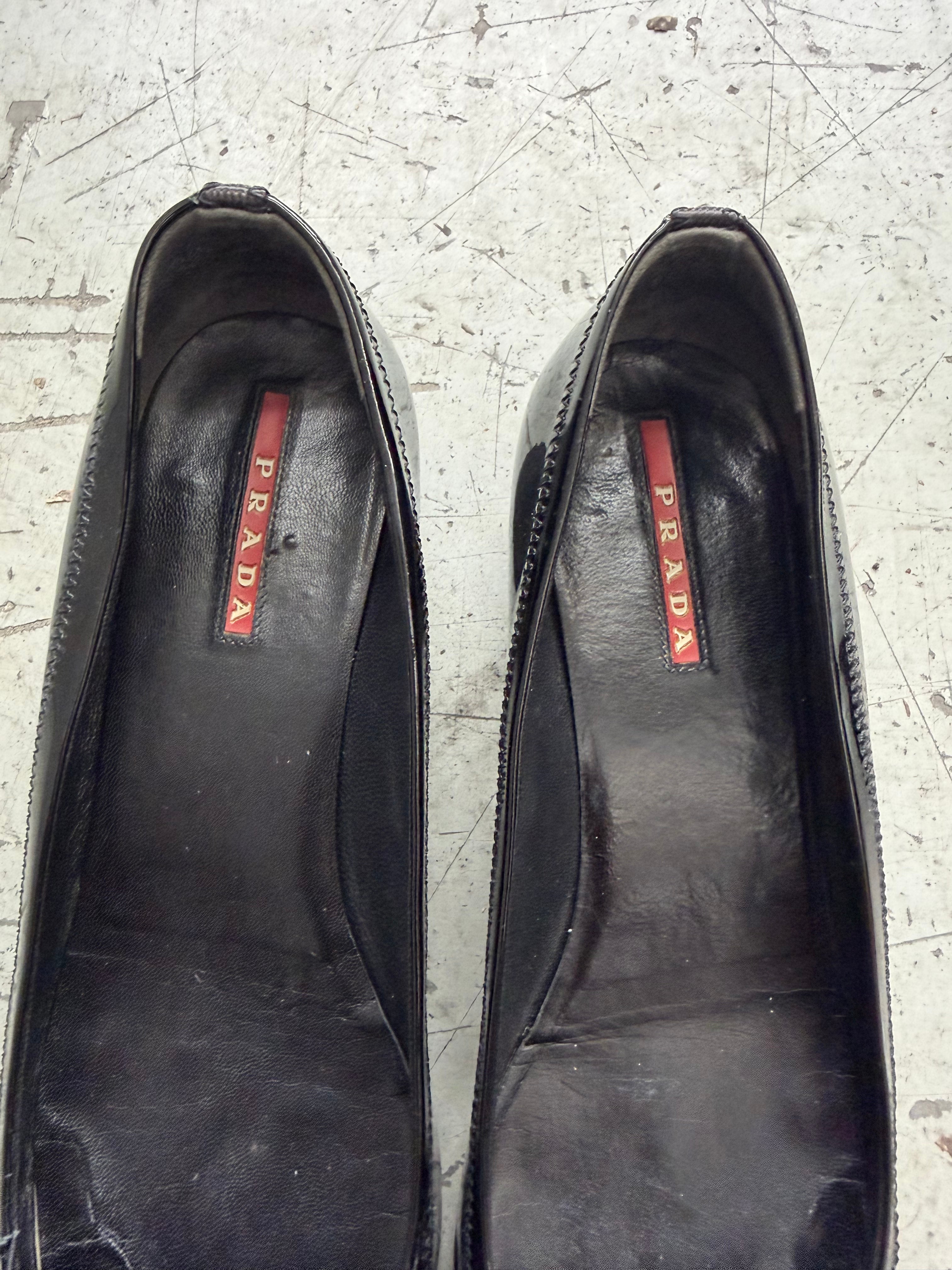 Prada Black Patent Heeled Ballet Flats - EU 38