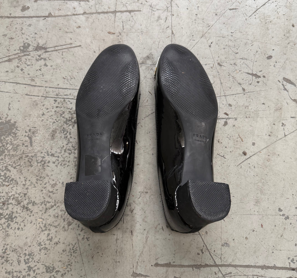 Prada Black Patent Heeled Ballet Flats - EU 38