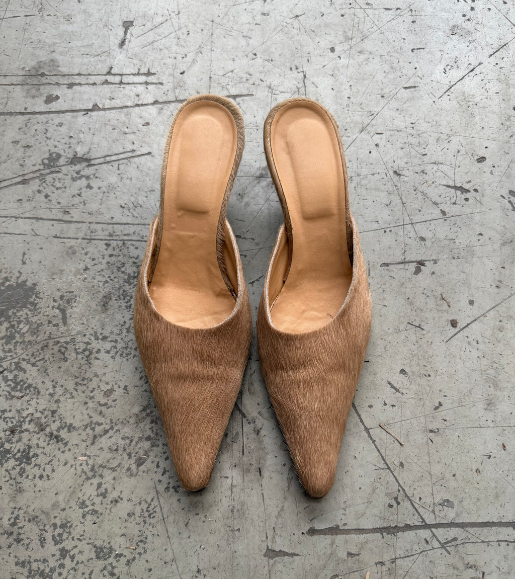 Vintage Pony Hair Mule Heels Beige – EU 38