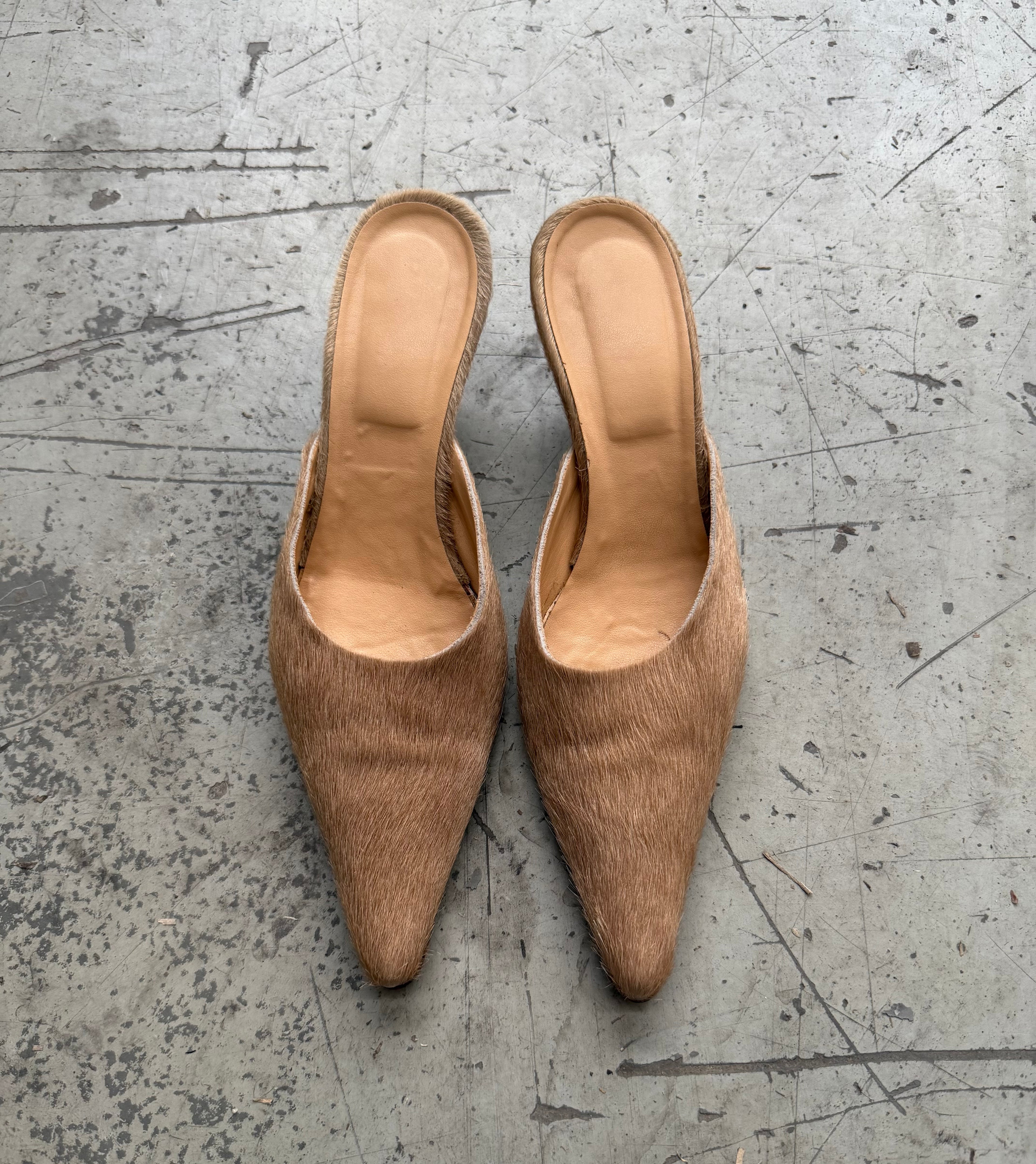 Vintage Pony Hair Mule Heels Beige – EU 38