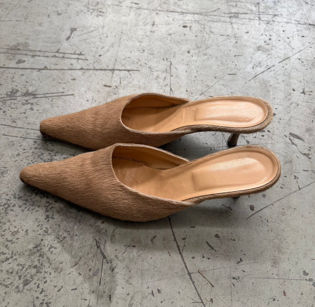 Vintage Pony Hair Mule Heels Beige – EU 38