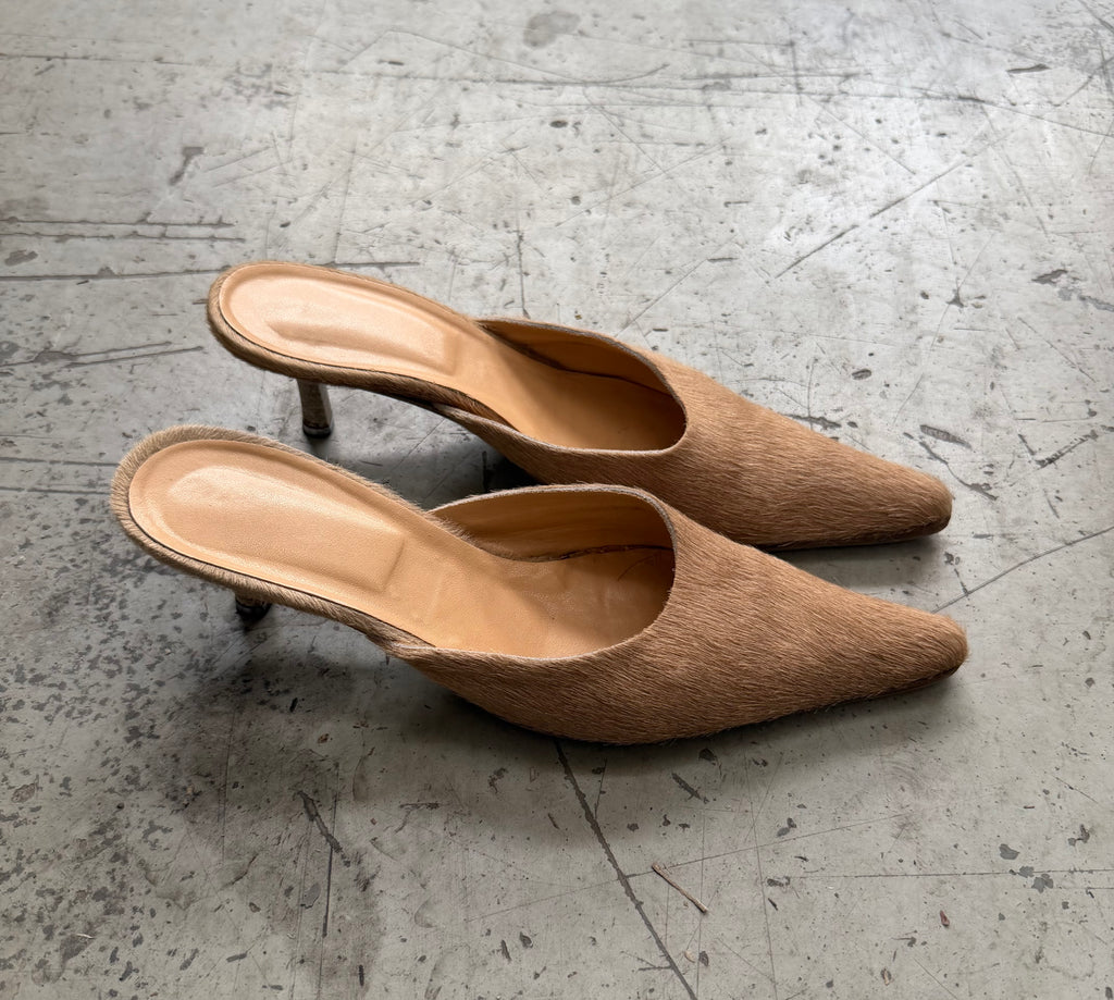 Vintage Pony Hair Mule Heels Beige – EU 38