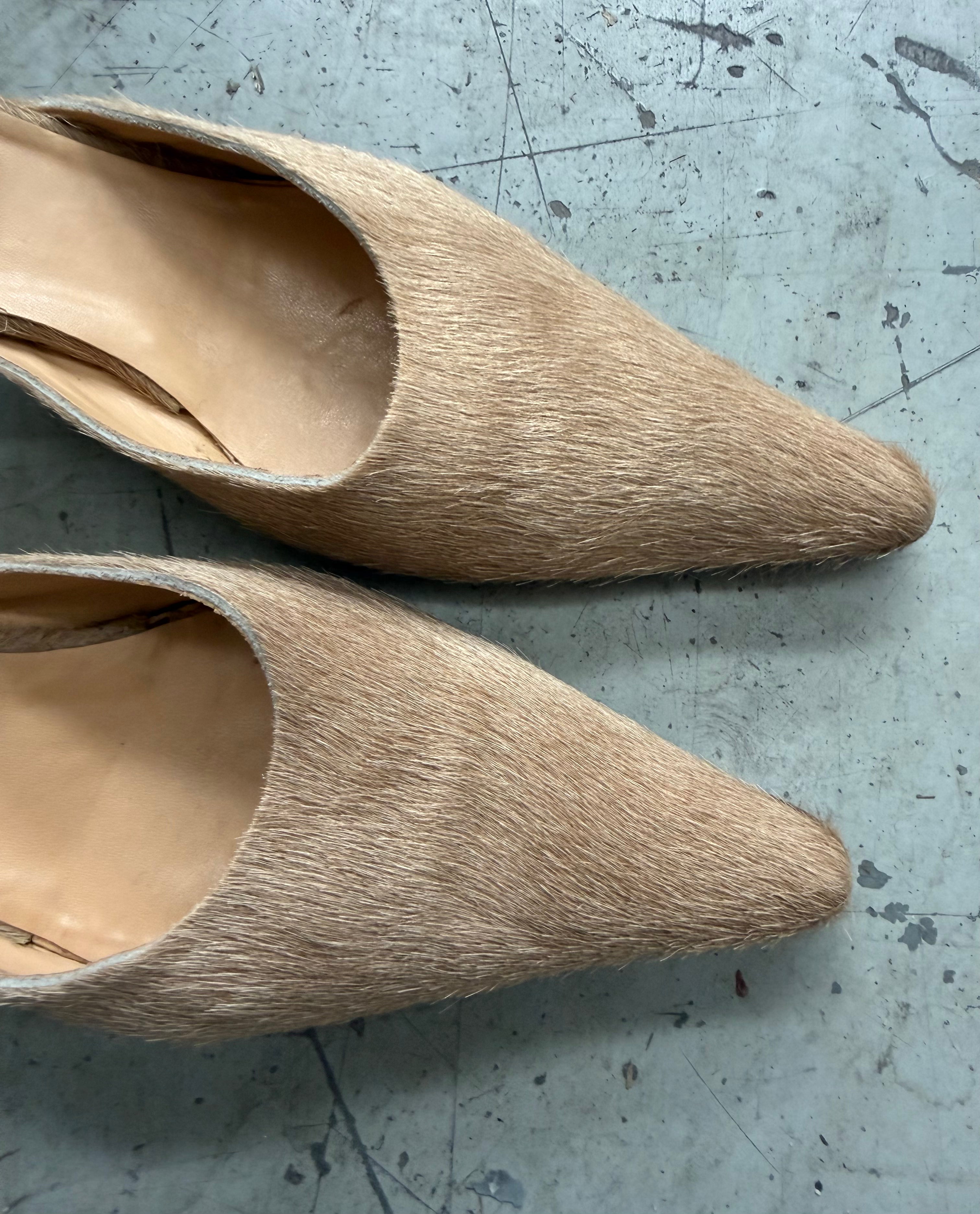 Vintage Pony Hair Mule Heels Beige – EU 38