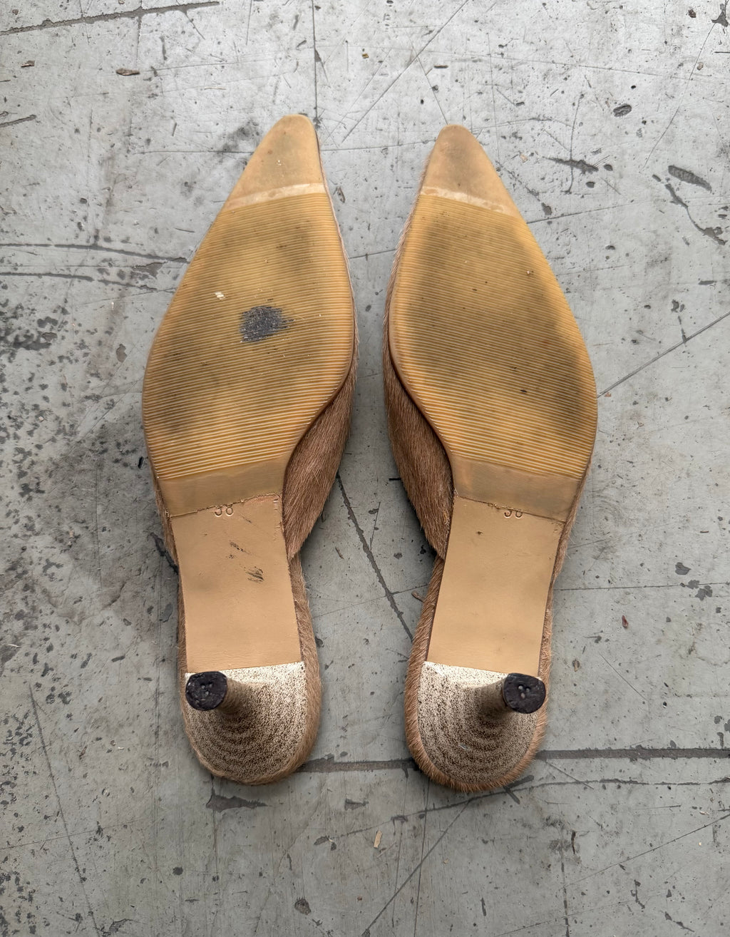Vintage Pony Hair Mule Heels Beige – EU 38