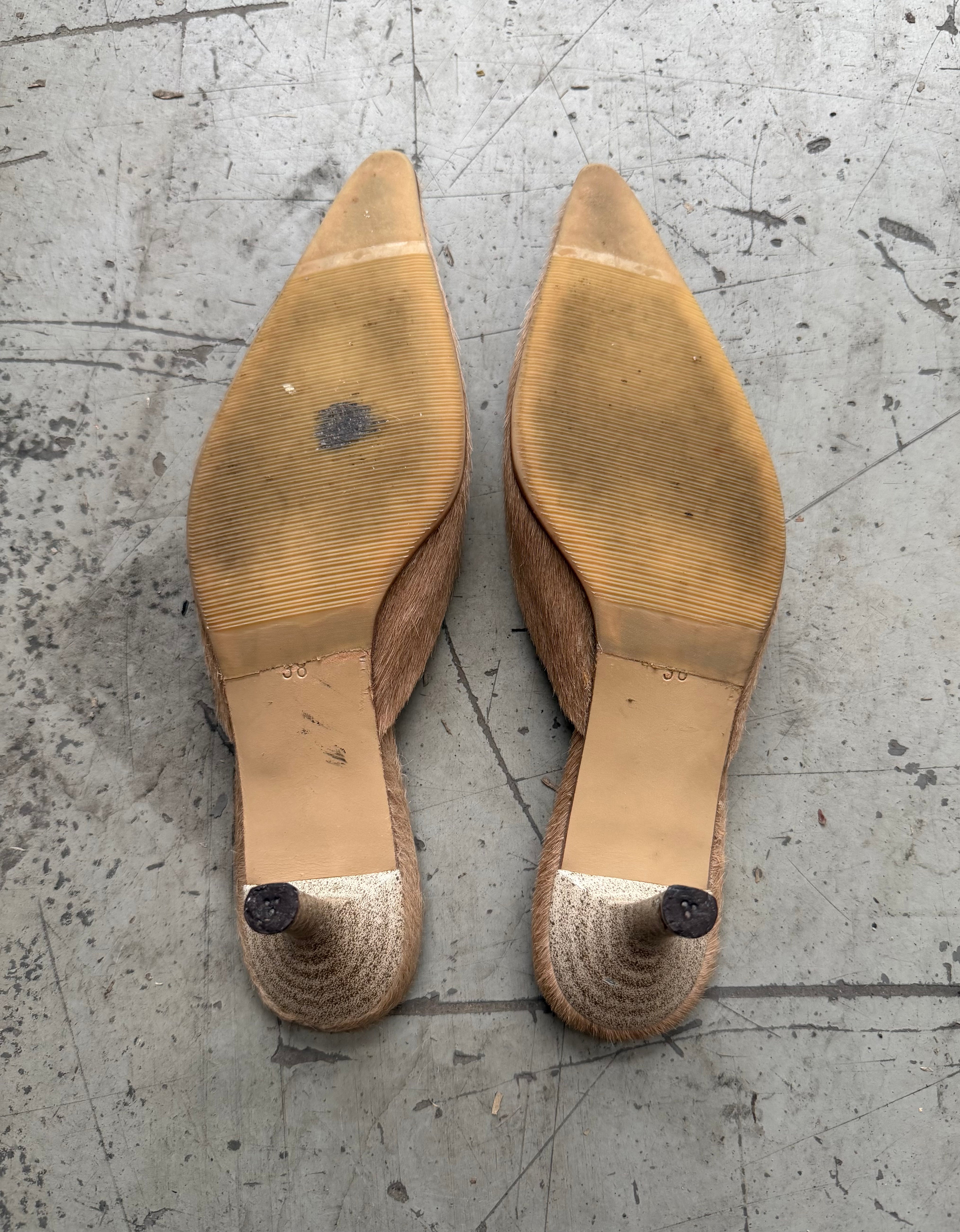 Vintage Pony Hair Mule Heels Beige – EU 38