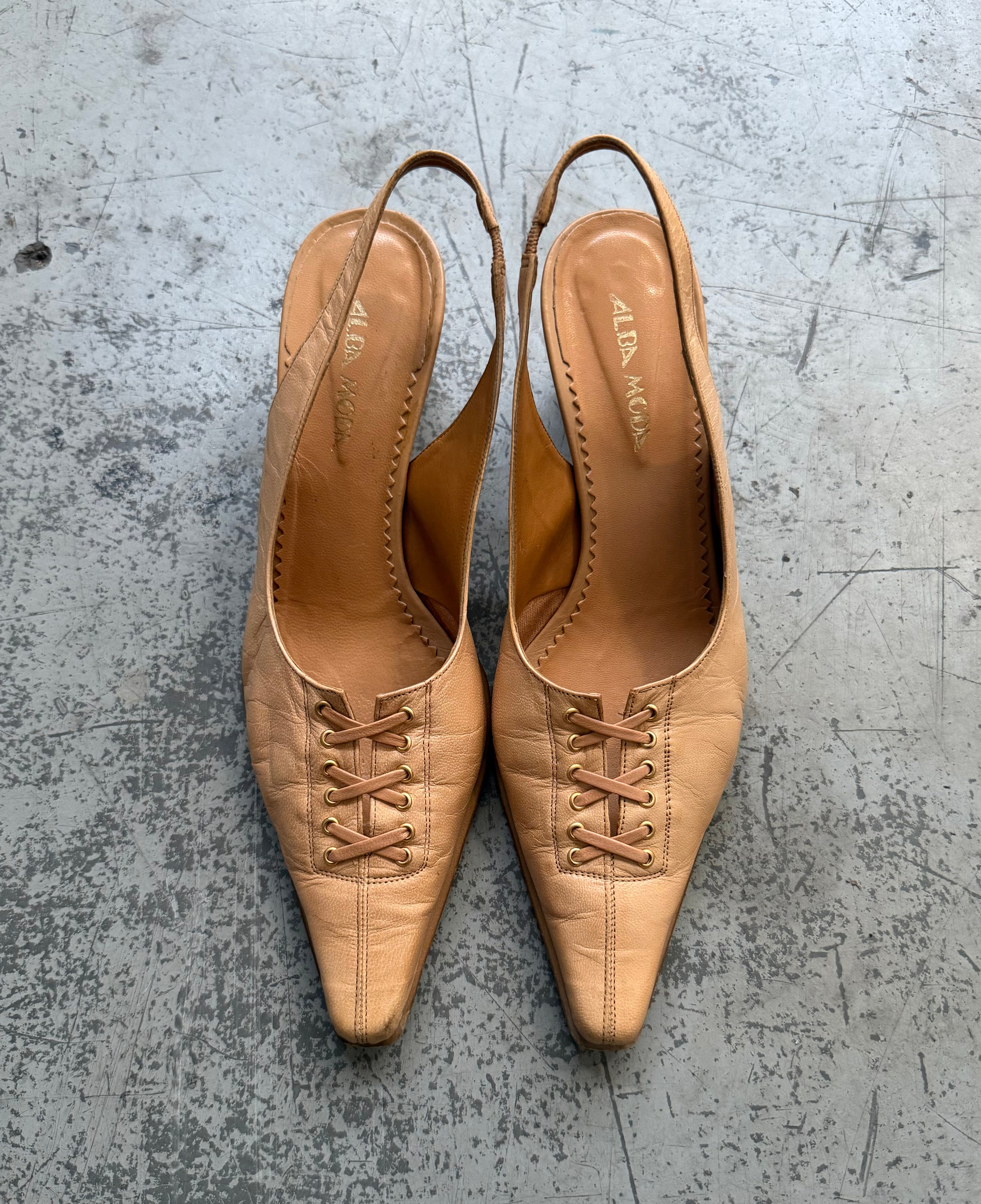 Alba Moda Leather Lace-Up Slingback Pumps - EU 39