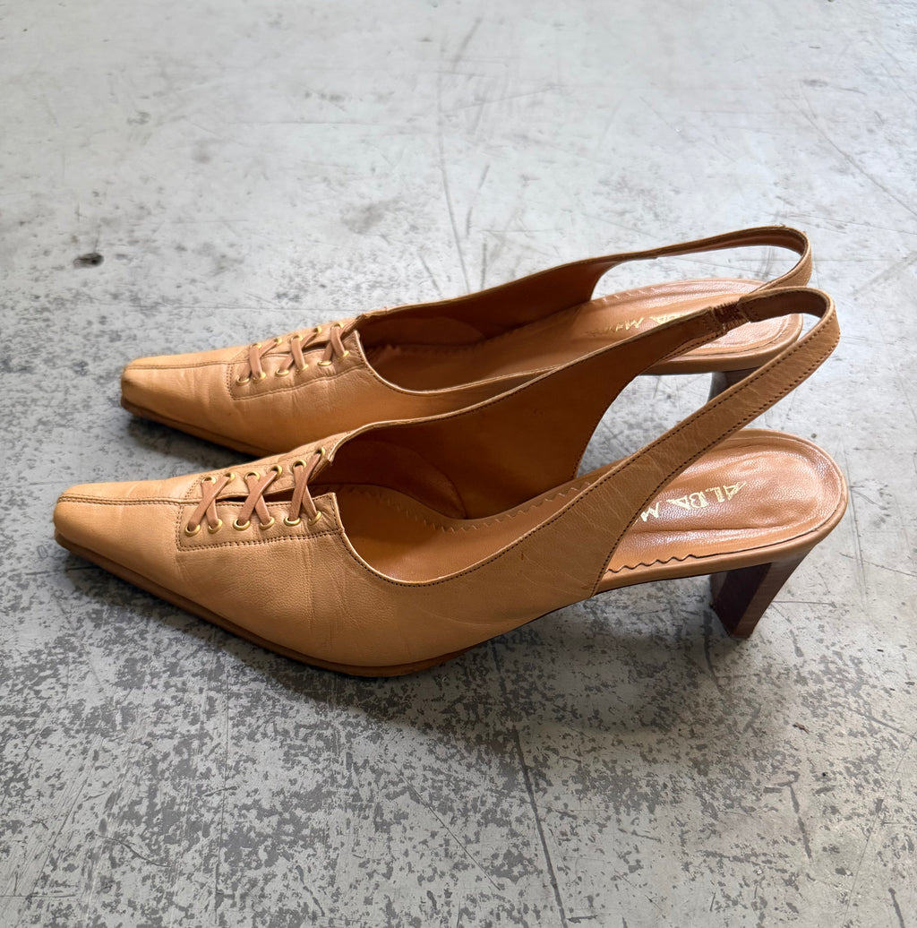 Alba Moda Leather Lace-Up Slingback Pumps - EU 39