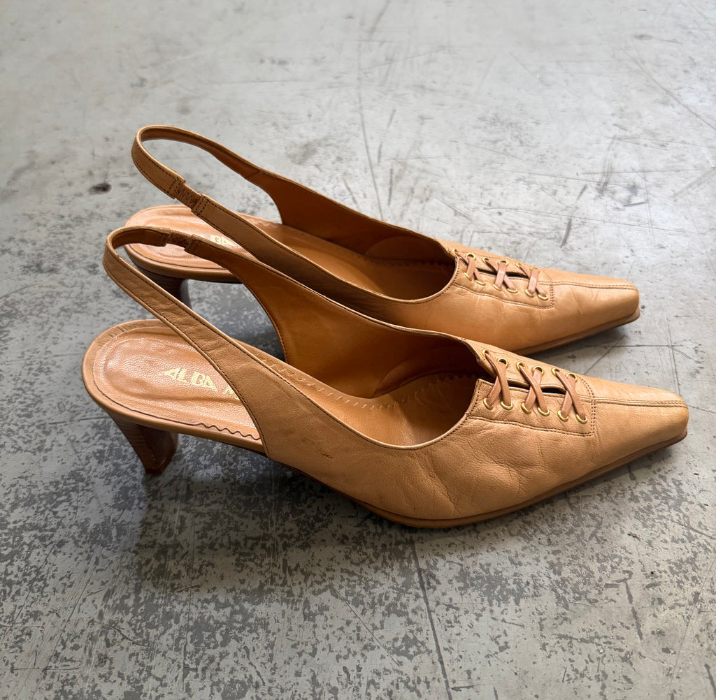 Alba Moda Leather Lace-Up Slingback Pumps - EU 39