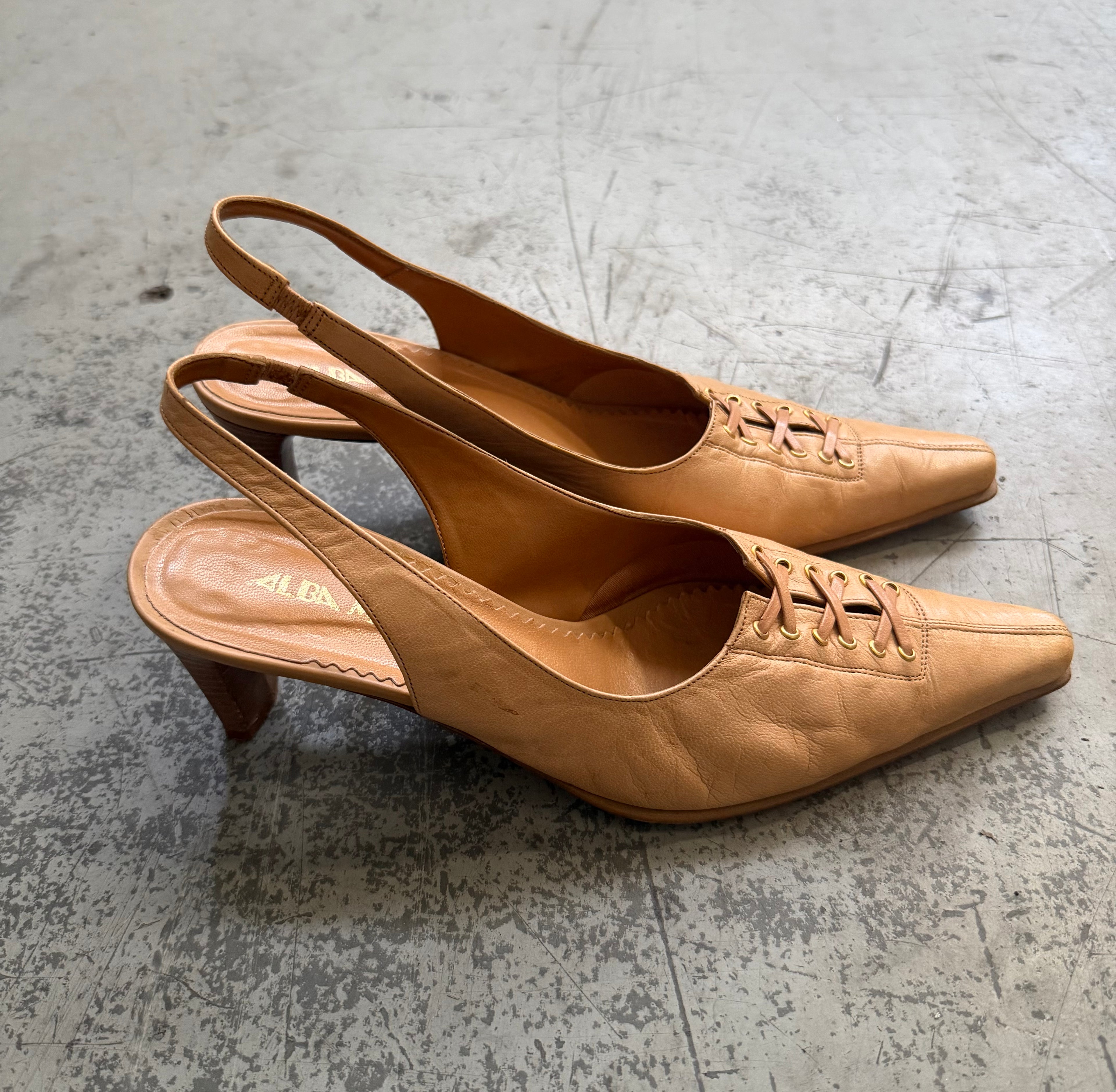 Alba Moda Leather Lace-Up Slingback Pumps - EU 39