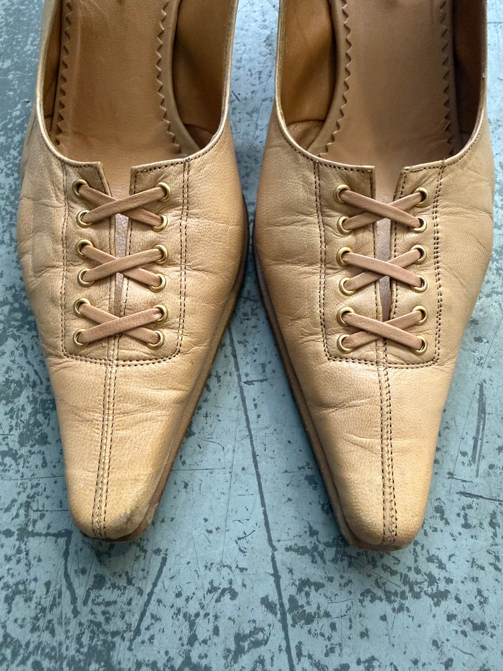 Alba Moda Leather Lace-Up Slingback Pumps - EU 39