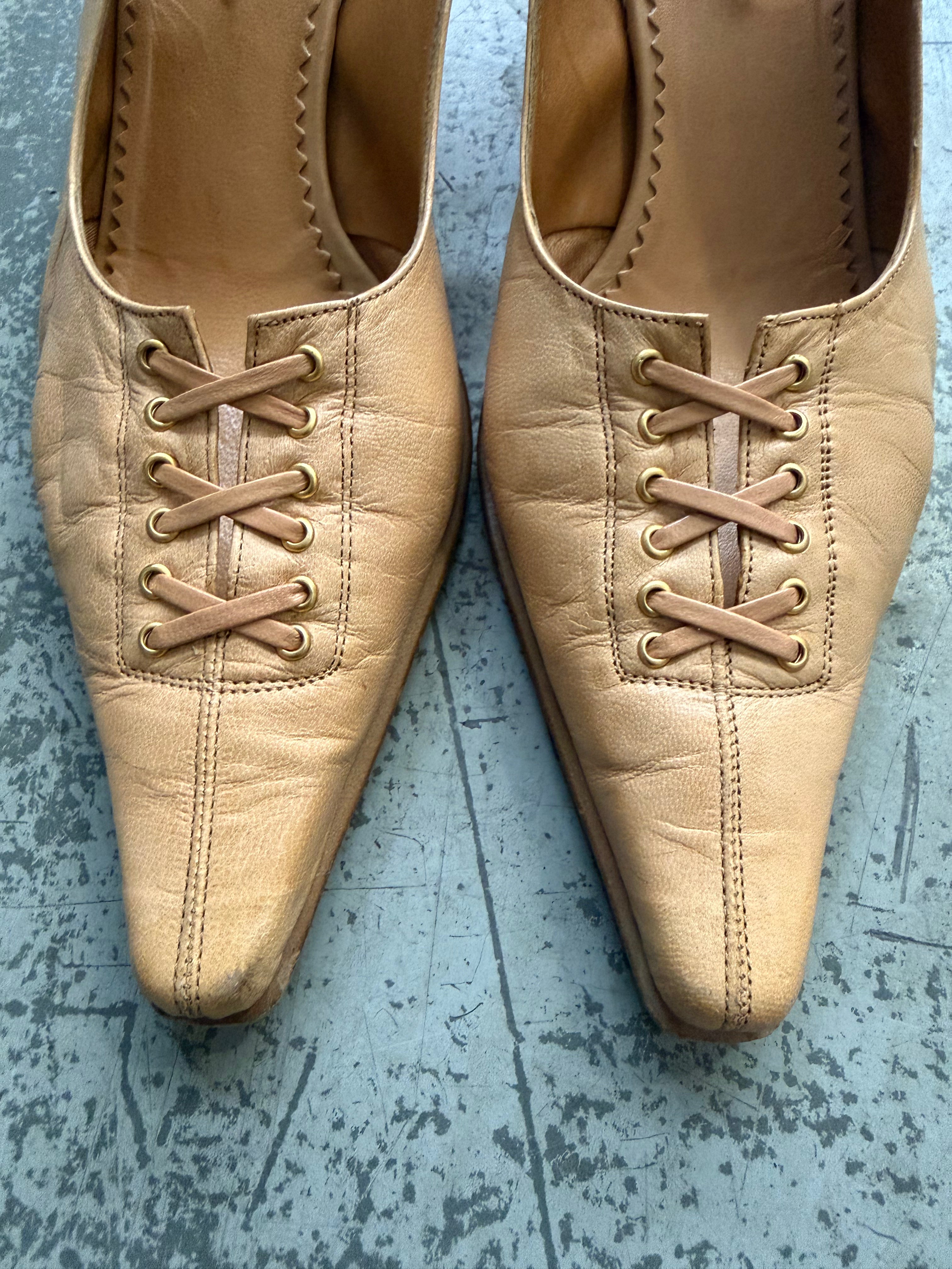Alba Moda Leather Lace-Up Slingback Pumps - EU 39